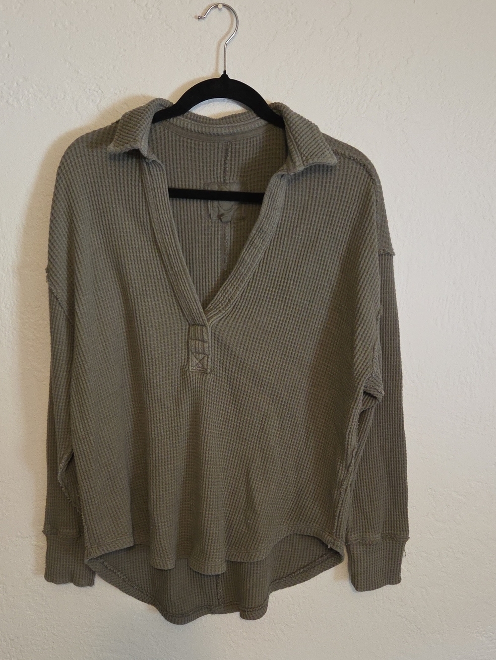 aerie Olive Waffle-knit V-Neck Knit Polo - Matching Set